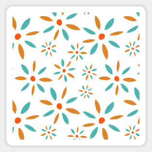 Turquoise And Orange Abstract Retro Flower Pattern Magnet